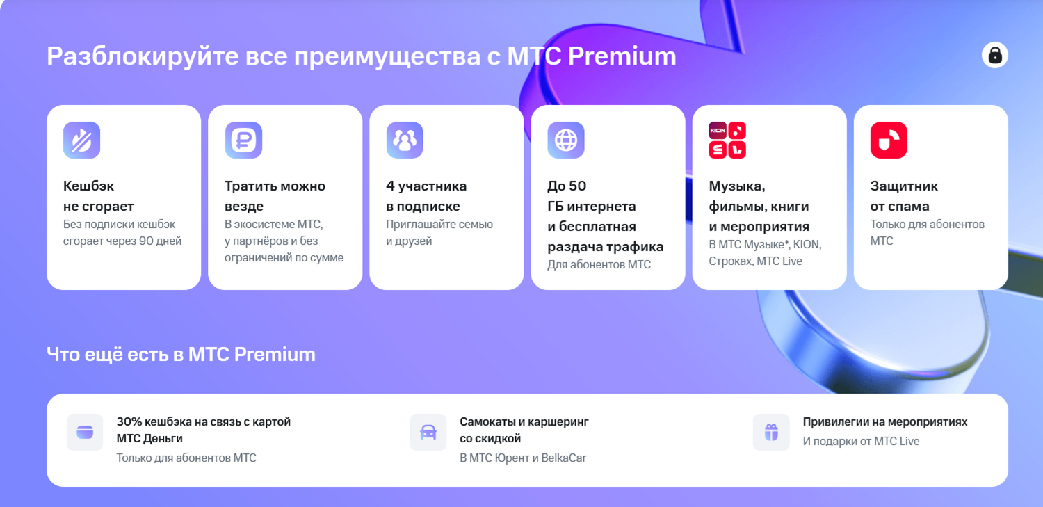 Преимущества программы МТС Premium с кешбэком